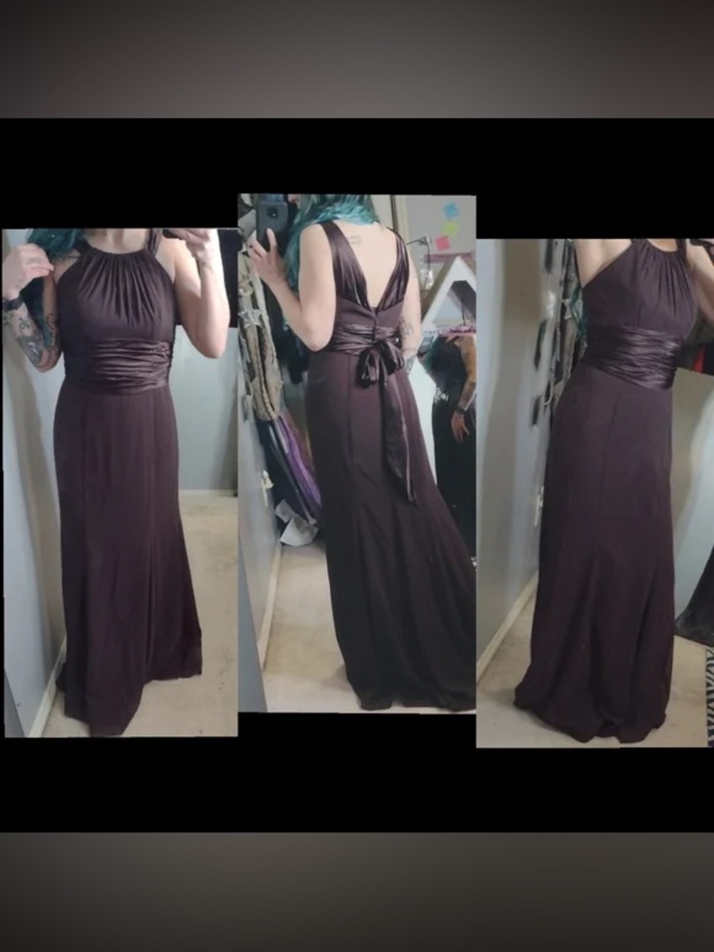 NWT David's Bridal Chiffon & Charmeuse Truffle Long Evening Gown (2) - Picture 3 of 12